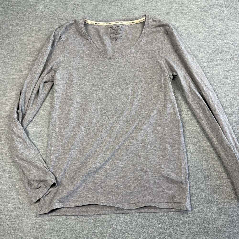 Lucky Brand T-Shirt Women L Gray Heather V-Neck Long Sleeve‎ Cotton Modal Soft